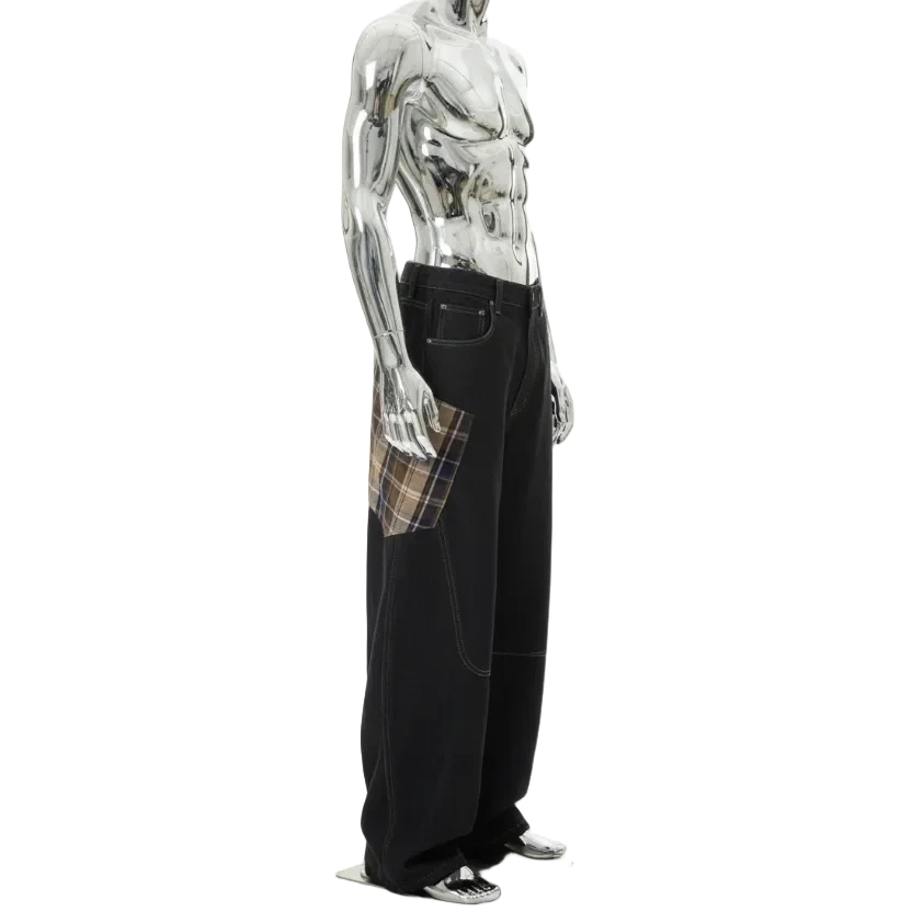 plaid baggy barrel jeans