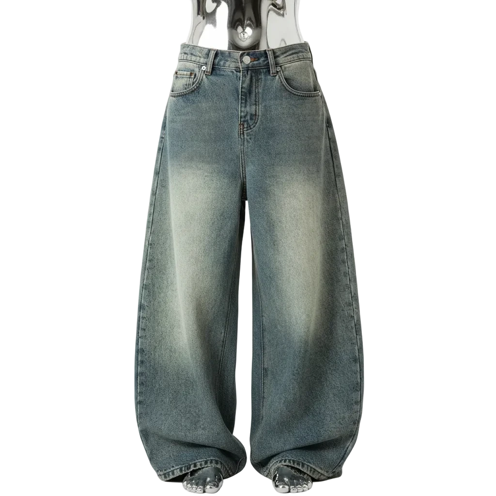 baggy distressed light barrel jeans